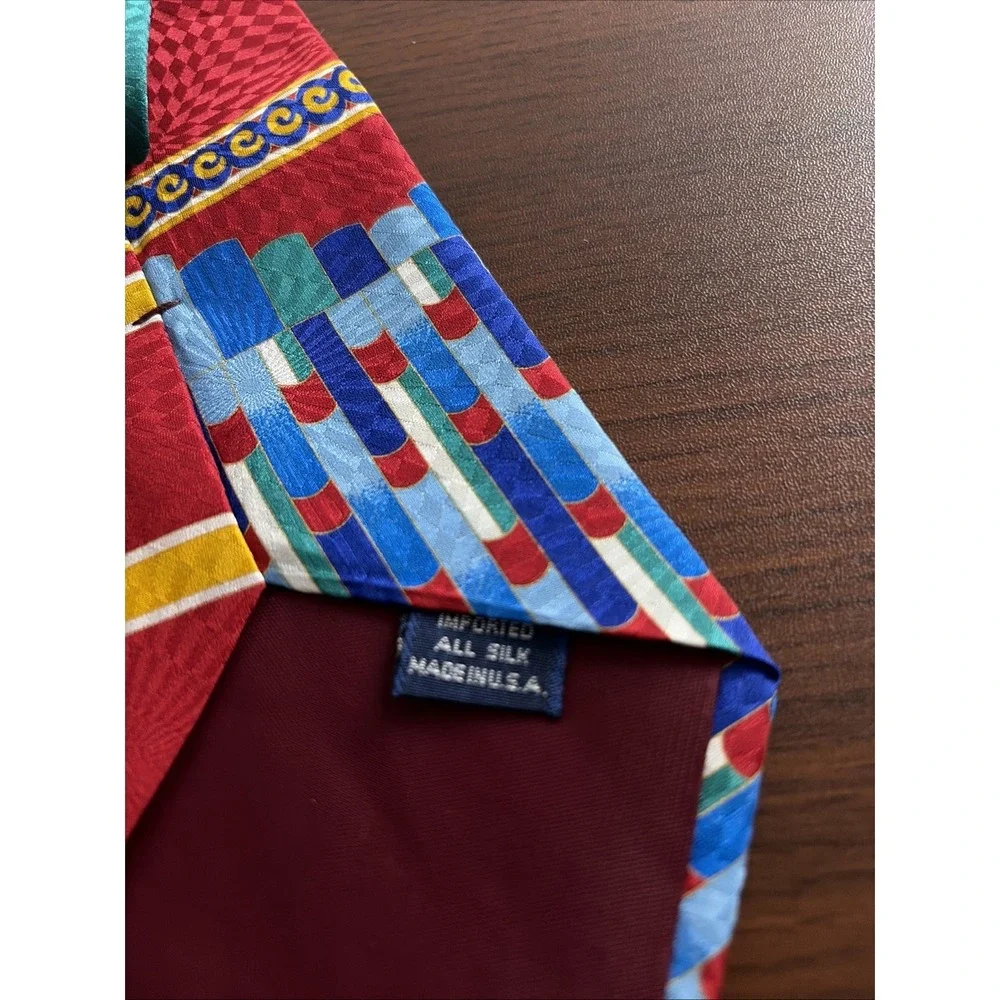 Barry Wells Silk Tie Abstract USA Made Red Blue Green 58